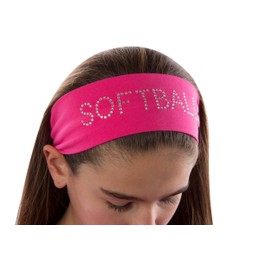 Funny Girl Designs SOFTBALL Headband Rhinestone Cotton Stretch Headband (Hot Pink)
