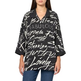 Ali Miles Women's Woven Button Front Tunic with Crystal Heat Set Details, Black White Print