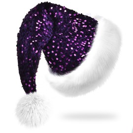 HavanySkr Purple Sequin Santa Hat for Adults, Sequin Christmas Hat for New Year Party Christmas Costume Supplies