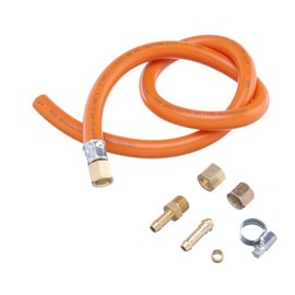 HENDI Gas Hose for HENDI Bake, Grill and Roast Master Gas Grills, with Hose Clamp, Compression Ring, Hose Nozzle in 2 Sizes, G1/4 NPT Connector, Diameter 27 x (L) 812 mm, Orange