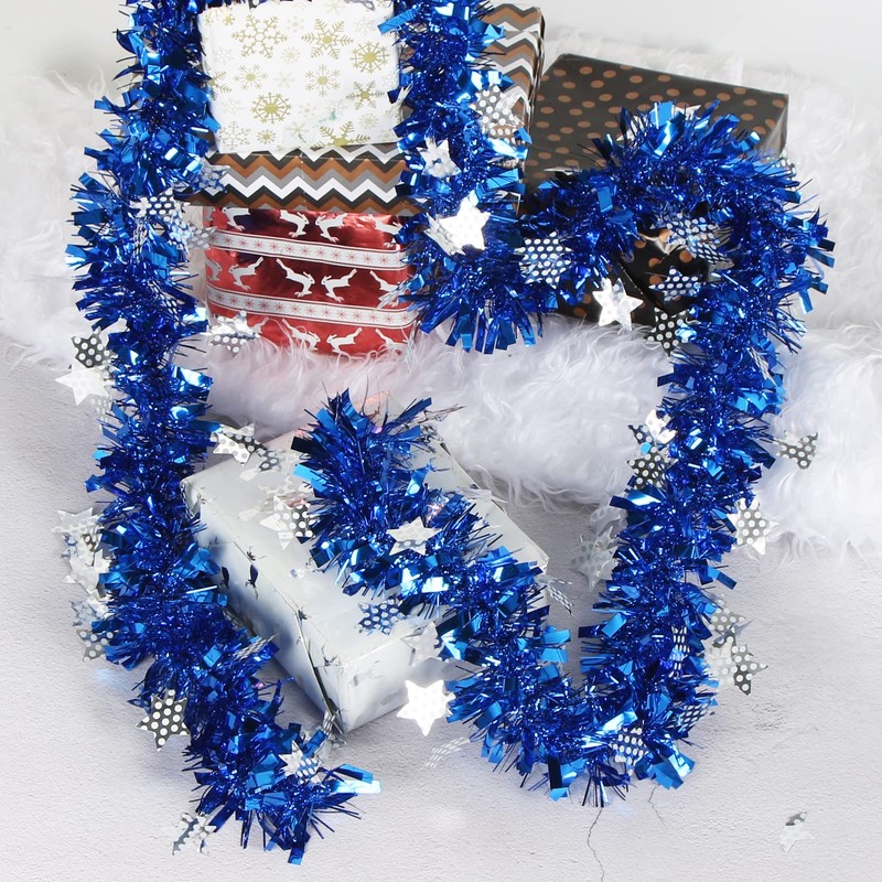 Sprinlot Christmas Garland, Blue, Pack of 4 Tinsel Garlands, Shiny