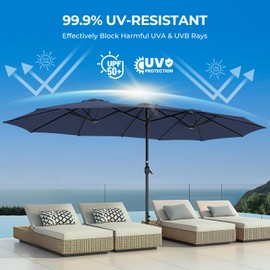 HOMSHADE Double Sided Patio Umbrellas - 15ft Outdoor Extra Large Market Table Umbrella with Base Included, Oversized Umbrella for Deck, Pool, (Blue)