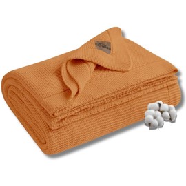 Dalisa 100% Organic Turkish Cotton Throw Blanket 50x60 Inches Saffron Gold– GOTS Certified, Cozy, with Recycled Gift Box – Perfect for Couch, Bed, and Home Decor – Boho Vintage Knit Alina