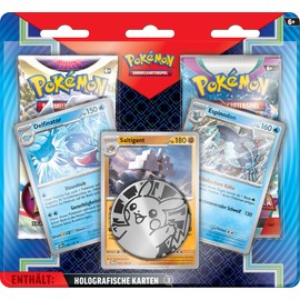 Pokémon-Sammelkartenspiel: Aufgewerteter 2er-Pack-Blister (3 holografische Karten, 1 Münze & 2 Boosterpacks)