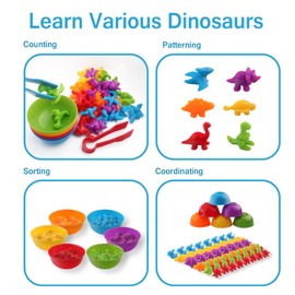 GIGITIGER Counting Dinosaurs Matching Game with Sorting Cups, Montessori Sorting & Counting Toys, Preschool Color Learning Toys for 3 4 5 Years Old Girls Boys, Educational Toy for Toddler (Dino)