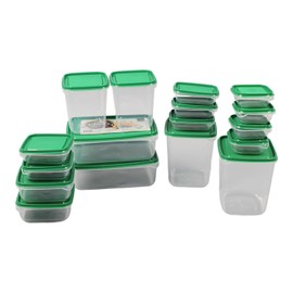 17PCS Food Container Green Fridge Bins Food Grade Plastic Leakage Proof Various Size with Lid for Meal Food Leftovers
