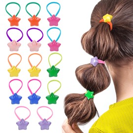 FOMIYES 14pcs Colorful Hair Ties with Star Charms, No Damage Elastic Hair Bands for Girls, Small Hair Elastics for Ponytail Holders, Multi-Color Hair Accessories for Daily, Party, Sports