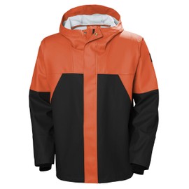Helly-Hansen Storm Waterproof Rain Jackets for Men Featuring Adjustable Hood with Drawcord and Double Main Fabric Front Flap, Dark Orange/Black - XS