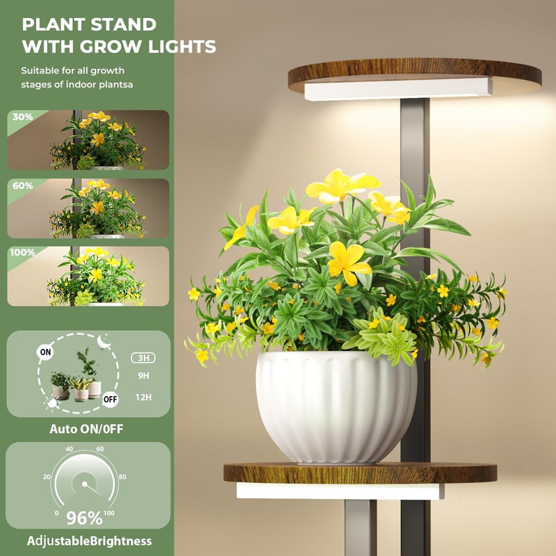 Corner Plant Stand with Grow Lights, 7 Tier Plant Stand