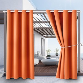 DIVA EN CAMINO DEC Outdoor Patio Curtain Waterproof Darkening Thermal Insulated Indoor Curtains for Bedroom, Porch, Living Room, Pergola, Cabana, W52 x L95, Orange, Set of 2 Panels