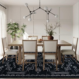 STARUIA Washable 8x10 Black and White Area Rug for Living Room, Soft Aztec Moroccan Area Rug, Neutral Geometric Tribal Rug for Bedroom, Non-Slip Large Carpet Under Dining Table Home Office