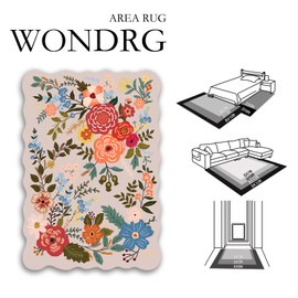 WondRg 6x9 Washable Pink Floral Area Rug for Kids Room Low Pile Soft Carpet Non-Slip Thin Floral Throw Rug for Living Room Bedroom Dining Room Kitchen Indoor