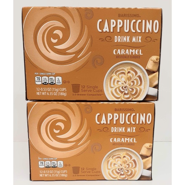 Barissimo Caramel Cappuccino Coffee Drink Mix K-Cup Compatible 2 Boxes 24 Pods