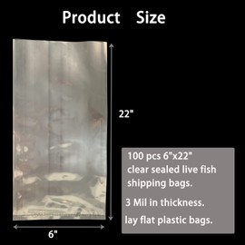 100 Pcs 6"x22" Clear Plastic Fish Bags,3 Mil Thick-Leak-Proof Shipping Bags,for Marine and Tropical Fish Transport,Bottom Seal Storing Leak-Proof Shipping Bags for Live Fish