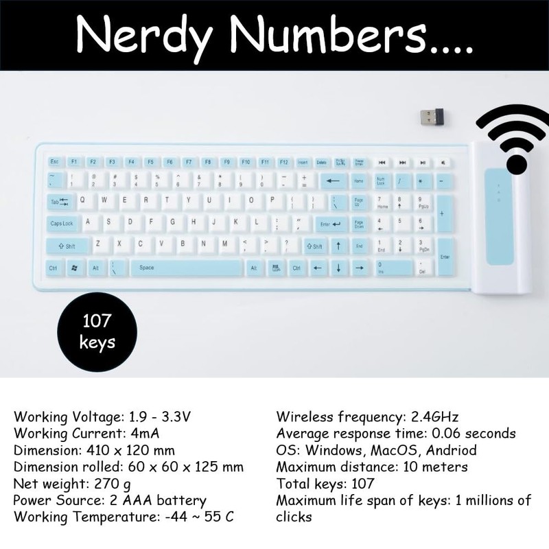 King Mills Waterproof Flexible Foldable Wireless Roll Up Keyboard Made