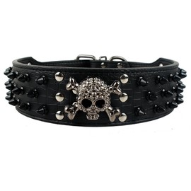 Dogs Kingdom Skull Punk Style Spiked Studded Pu Leather Dog Collars Pitbull Boxer Mastiff Pet Collar Black M