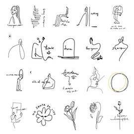 JINYOUS 40 PCS Minimalist Temporary Tattoo, Art Abstract Lady Face Oneline Rose Flower Fake Tattoos, Realistic Long Lasting Temporary Tattoos Sticker For Women Face Hands Arm