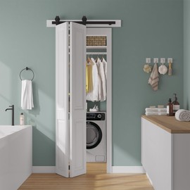 SMARTSTANDARD 36" Bifold Sliding Barn Door Hardware Kit, 3ft Top Mount Bi-Folding Track Kit for Double 16" Closet Pantry Laundry Doors-Smoothly and Quietly, Black [No Door]