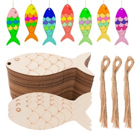 30 Pieces Wooden Fish Decor Cut-Outs, 10 x 3.5 cm Fish Wooden Figures for DIY Painting - Craft Set for Animal Decoration, Wall Decoration, Children's Painting
