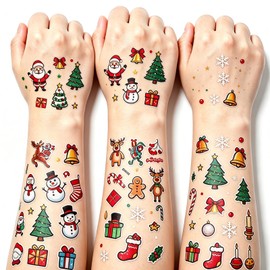 10 Sheets Christmas Temporary Tattoos for Kids, Waterproof Xmas Tattoo Stickers, Santa Claus Snowman Reindeer Christmas Tree Patterns, Christmas Party Favors Stocking Stuffers for Boys Girls