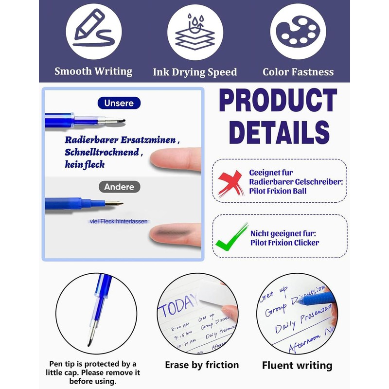 ZEXIJOW Erasable Gel Pen Refills, Compatible with Legami, Pack of