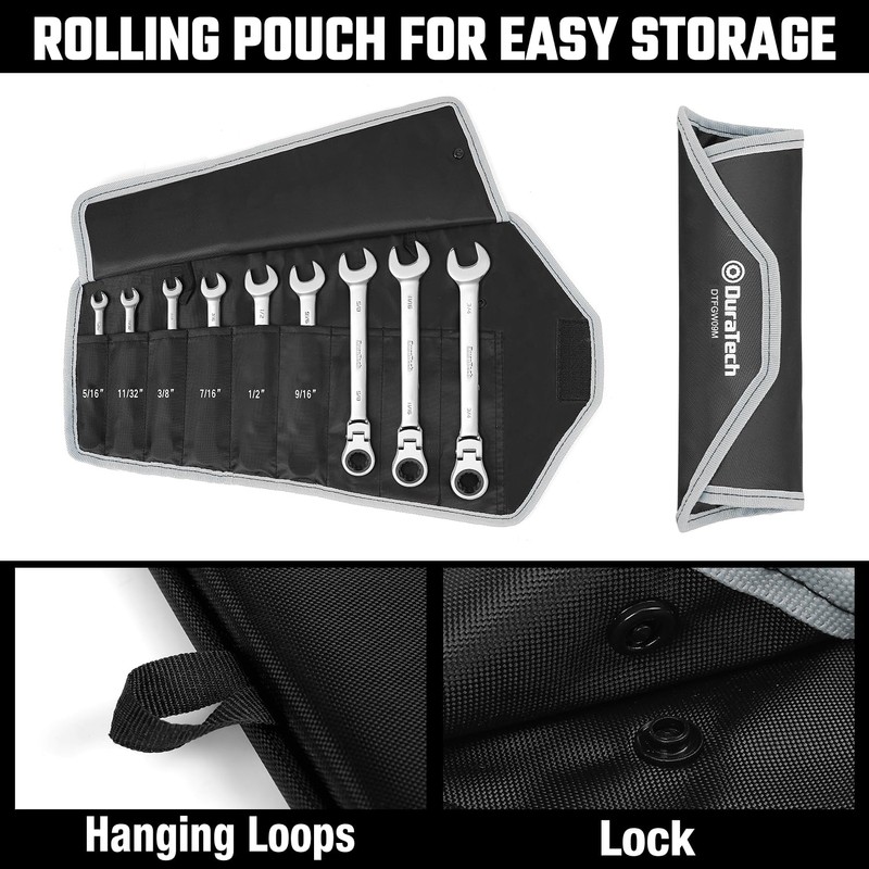 DURATECH 9-Piece Flex-Head Ratcheting Wrench Set, Combination Wrench Sets, 72