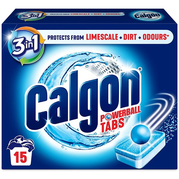 Calgon 3-in-1 Tabs, Water Softener Against Limescale and Dirt in the Washing Machine, Pack of 1 (1 x 15 Tabs)