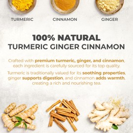 LeafLea Turmeric Tea with Ginger and Cinnamon, 80 Premium Turmeric Ginger Tea Bags, 100% Natural Ingredients Herbal Tea, Vegan, No Sugar, Caffeine-Free, Each Tea Bag Sealed for Fresh Flavor