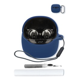 Case for JBL Tune Flex 2-True Wireless Noise Cancelling Earbuds,Soft Protective,Shockproof, BOVUGAC Silicone Case Cover with Keychain & Cleaning Kit & Lanyard-Blue