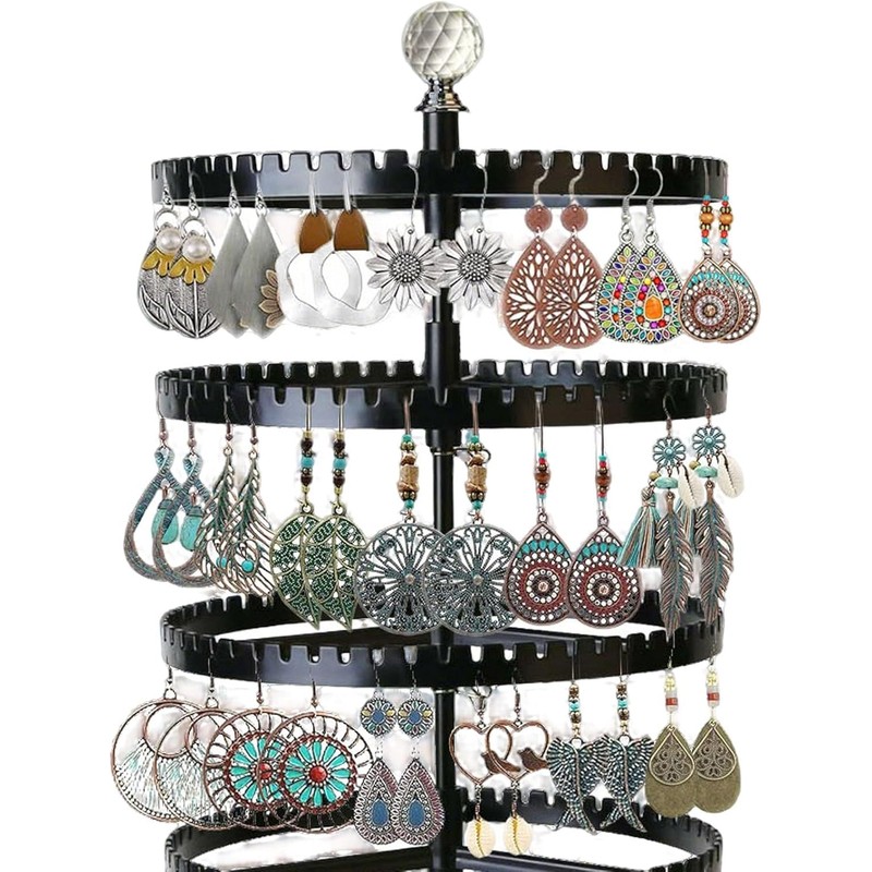 Raymorium 6-story rotating earring rack storage rack, adjustable plastic pendant