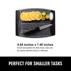 Ginkick Mini Cutting Board, 7.48" Plastic, Non-Slip Edges, Multiple Juice Grooves, Dishwasher Safe, BPA Free, Easy Grip Handle (Black, 9.84"L x 7.48"W x 0.35"H)
