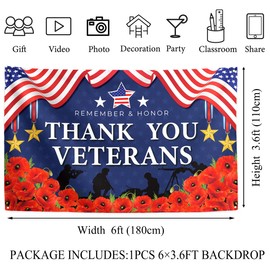 Memorial Day Backdrop 4th of July Banner Thank You Veterans Patriotic Decor Memorial Day Decorations and Supplies for Home Party
