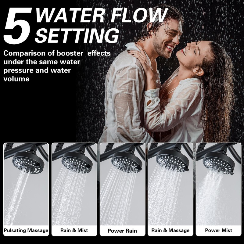 BEIYI Dual Double Shower Head for Couples, High Pressure 5