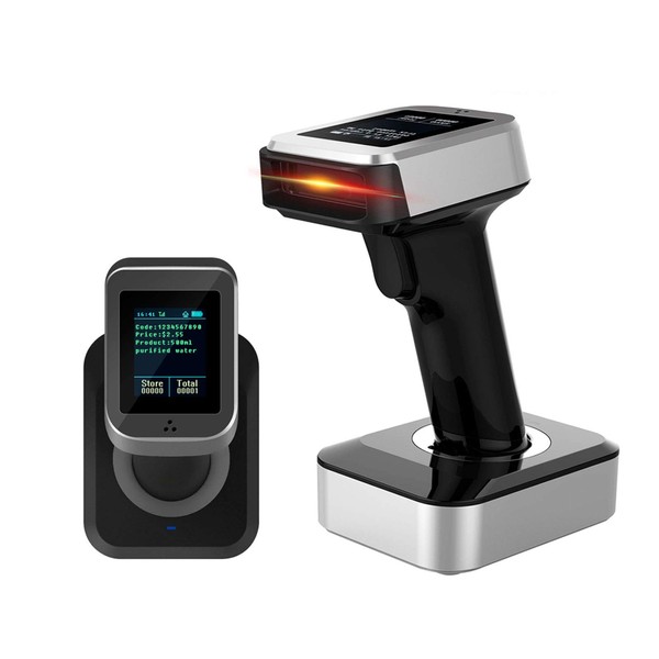 Symcode 2D QR Bluetooth Barcode Scanner with Screen Display with Charging Base,3 in 1 Compatible with Bluetooth & 2.4GHz Wireless & Wired Connection with 1.8 inch TFT Color LCD Screen