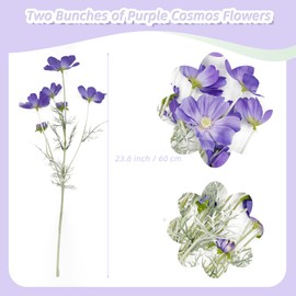 Purple Artificial Flowers Fake Cosmos Flowers, 2 Pcs Wedding Bouquets Artificial Cosmos Flowers Bulk, 23.6 Inch Realistic Artificial Flower Faux Silk Cosmos for Vase, Dining Table, Floral Arrangement