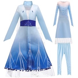 DH Gorgeous Little Girls Princess Cosplay Blue Costume Outfit Coat & Dress & Pants 3-4 Years