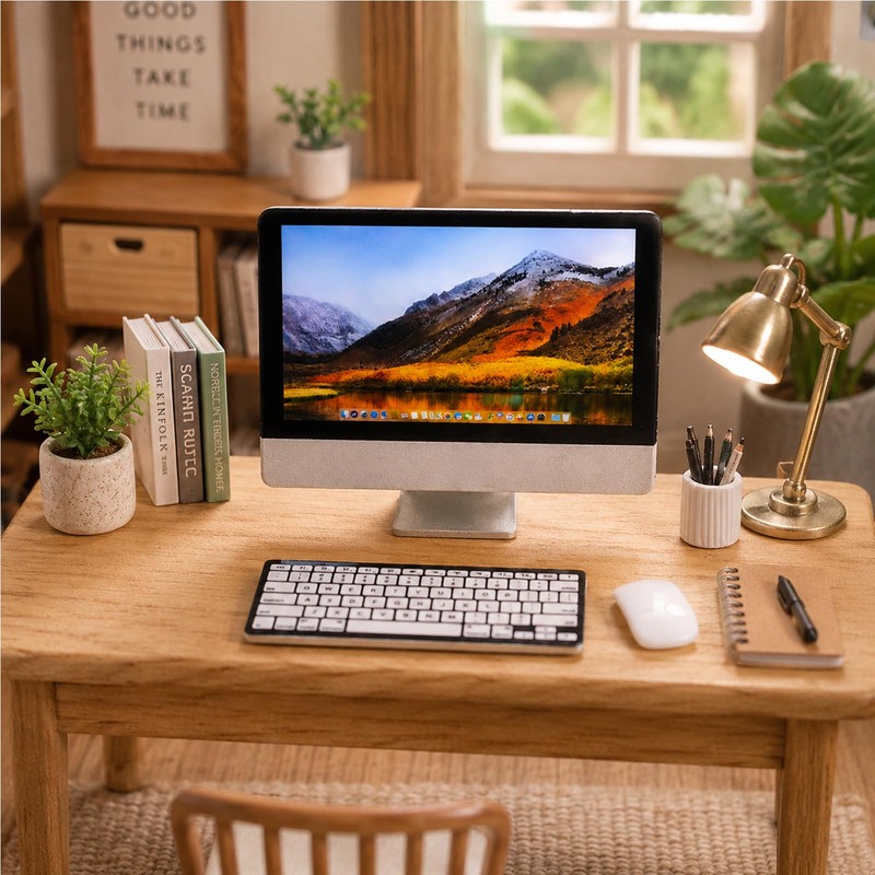1:12 Scale Miniature Desktop Computer Set, Mini Monitor with Keyboard