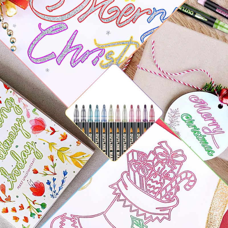 Lociban 12 Colours Glitter Pens, Magic Pens, Outline Pens, Outline