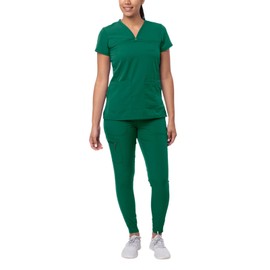 Adar Uniforms Pro Movement Booster Scrub Set For Women - Sweetheart V-Neck Scrub Top & Yoga Jogger Scrub Pants - P9400 - Hunter Green - M