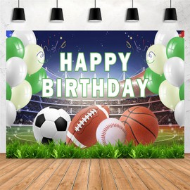 Yieldeer Sports Photo Backdrop Happy Birthday Wall Tapestry Basketball Photography Background Baseball Football Themed Birthday Party Decorations Banner for Teen Boys, 7x5ft