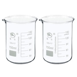 PATIKIL 2pcs 150ml Low Foam Glass Beaker, 3.3 Borosilicate Glass, Graduated Print, Scale Measuring Cups with Pouring Spout for Kitchen Lab Liquid