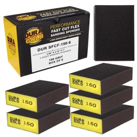 Dura-Gold 150 Grit 4-Sided Hand Sanding Block Sponges, Box of 6 - Performance Flex 3.9" x 2.75" x 1" Wet or Dry Flexible Sandpaper Abrasive Brick Pads, Reusable - Sand Wood, Drywall, Metal, Auto Paint