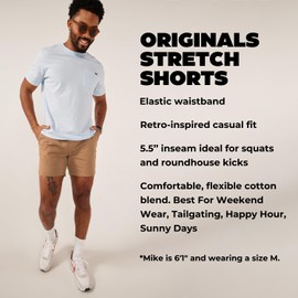 Chubbies Chino Shorts Men 5.5 Inch Inseam, Mens Shorts with Elastic Waistband, Chambray Lined Pockets, Stretch Polyester & Cotton, Button Closure Short Pants for Men, Staples, X-Small (Brown)