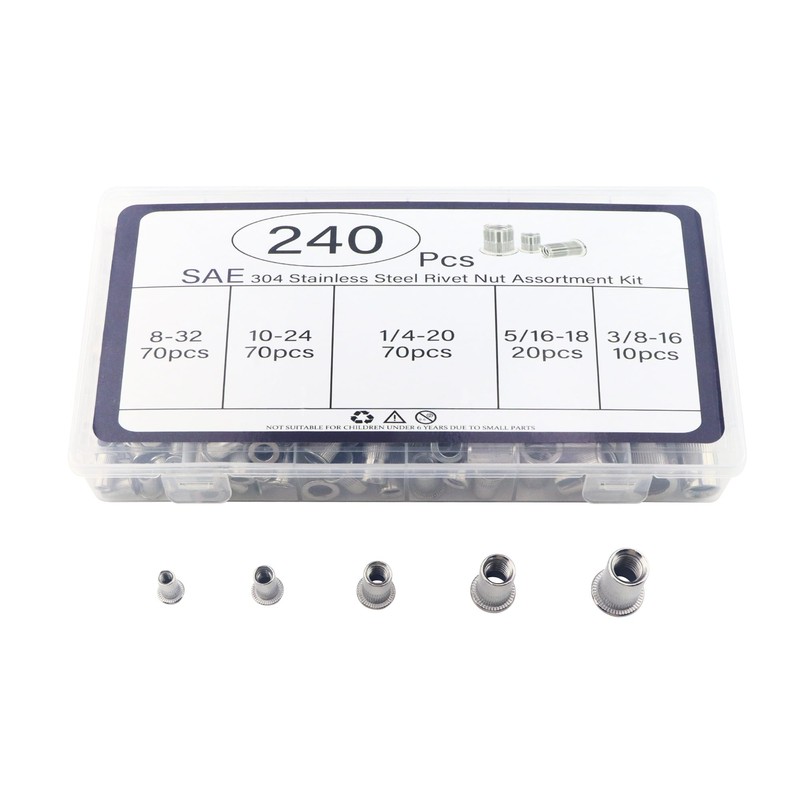 GCESSOIRY 240PCS Stainless Steel Rivet Nuts Kit, SAE UNC Threaded