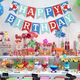 Happy Birthday Banner, Airplane Birthday Party Decorations, Blue Red Happy Birthday Banner, Happy Birthday Sign for Boys Girls Baby Airplane Party Favors Birthday Supplies