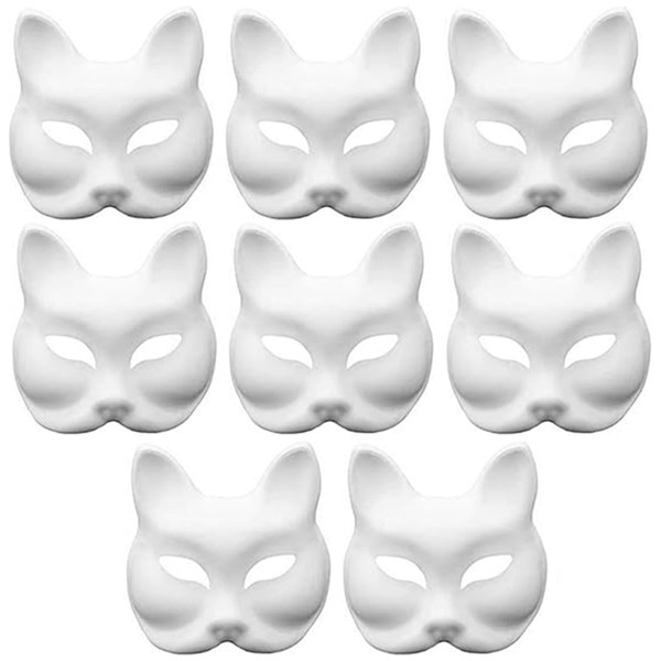 Fox Mask, Cat Mask, DIY Masquerade Mask Blank Fox Masks, 8 pcs Pure White Graffiti Masks Suitable for Kids Cosplay Halloween, Fox Masks to Decorate Party Women Men Masks (White)