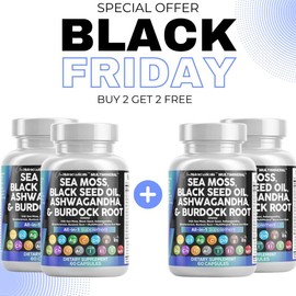 BOGO OFFER - MultiMineral Sea Moss Black Seed Oil Ashwagandha Turmeric Bladderwrack Burdock Vitamin C Vitamin D3 with Elderberry Manuka Dietary Pills:_Buy 2 Get 2 FREE