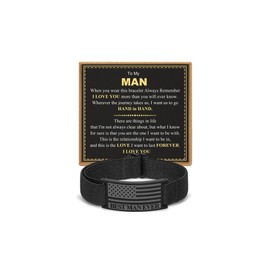 HEYOLL Son Bracelet Gifts from Dad Father, To My Son Black Elastic Stretch American Flag Bracelets Jewelry Valentine’s Birthday Graduation Gifts Ideas Presents Teen Kids Boys Him