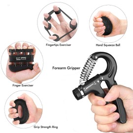 GETFLX Hand Grip Exerciser Strengthener Kit - 6 Pack, Grip Strength Trainer, Wrist And Forearm Strength Trainer Adjustable Spring Resistance Ranging From 11 To 132 Lbs(5 To 60kg) - Black