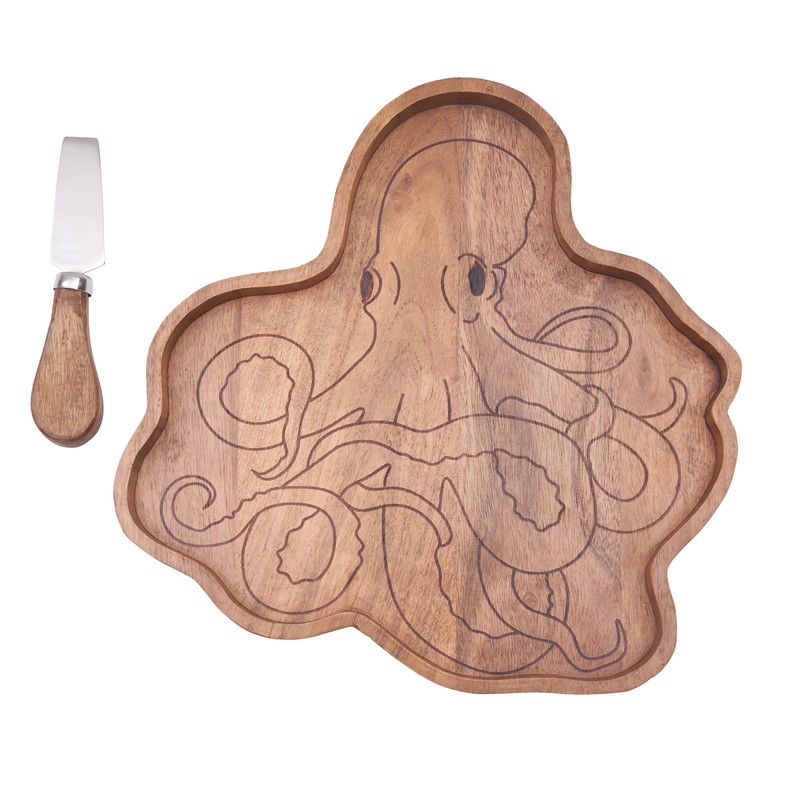 C&F Home Octopus Serving Board W/Spreader S/2 Brown